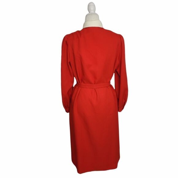 VINTAGE 70s red‎ removable collar button up academia midi dress M - Picture 4 of 11